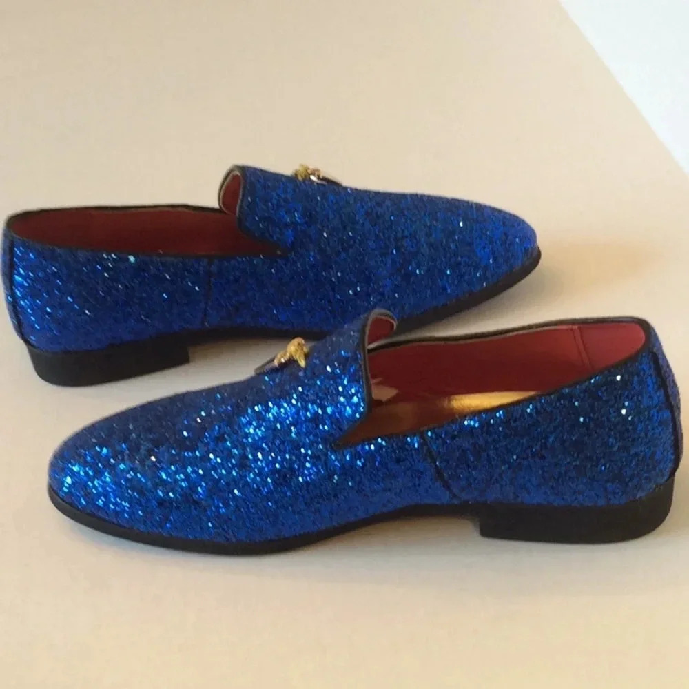 💎 Blue Glitter Loafers Gold Tassels Size US8 Euro41 - Picture 9 of 11